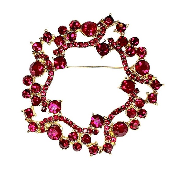 Dana Buchman Brooch Pin Festive Red Crystal Gold Tone Jewelry - Picture 1 of 6